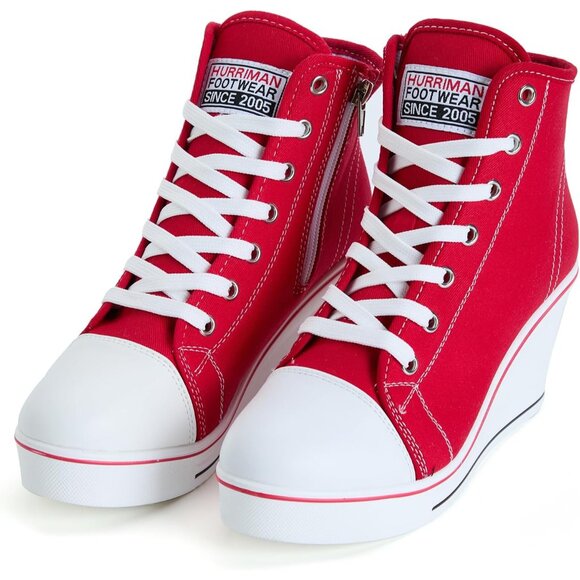 Wedge Sneakers Women's Canvas High Heel Platform Lace Up Zipper Casual Chic - Picture 2 of 6